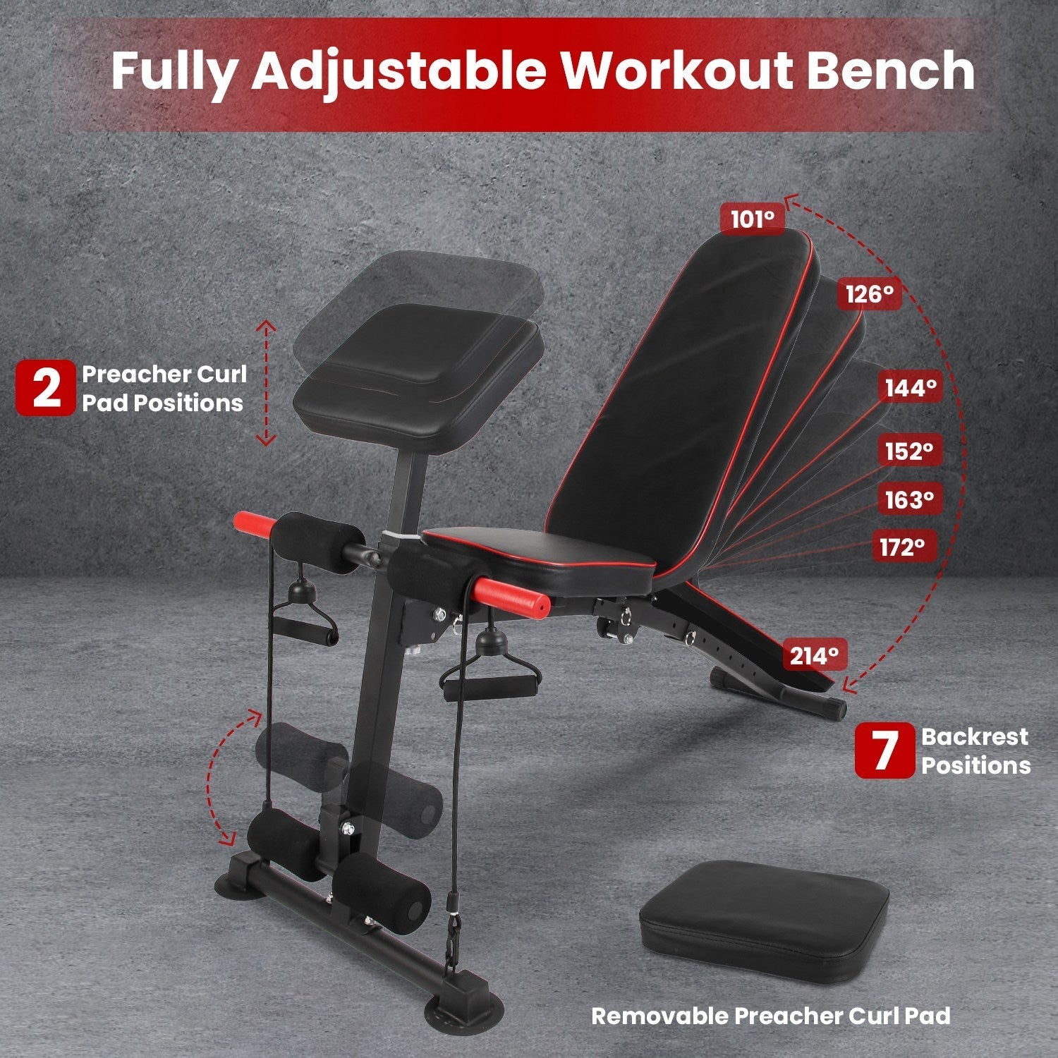 1Pc  Adjustable Weight Bench With Preacher Curl Pad Resistance Bands Leg Extension For Home Gym Full Body Exercise Fedex Shipping Bpower Fitness