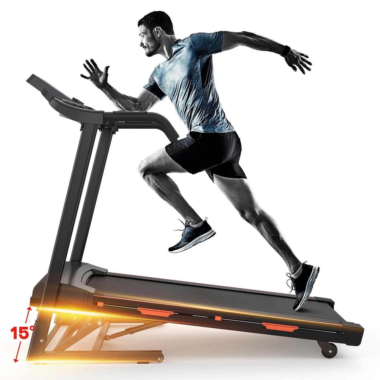 Easy-Move Wheel Treadmill With Cup Holder And Lift Motor Bpower Fitness