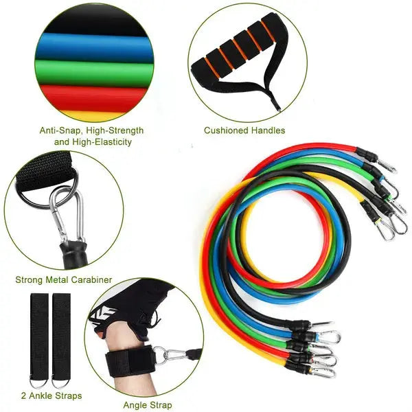 11Pcs Resistance Bands Set Fitness Workout Tubes Exercise Tube Bands Bpower Fitness