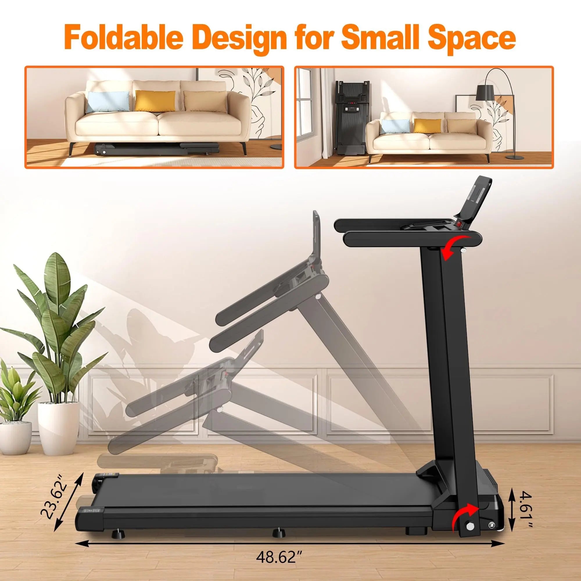 Quiet Folding 2.5 HP Treadmill With LED Display, Cup Holder And Safety Key Bpower Fitness