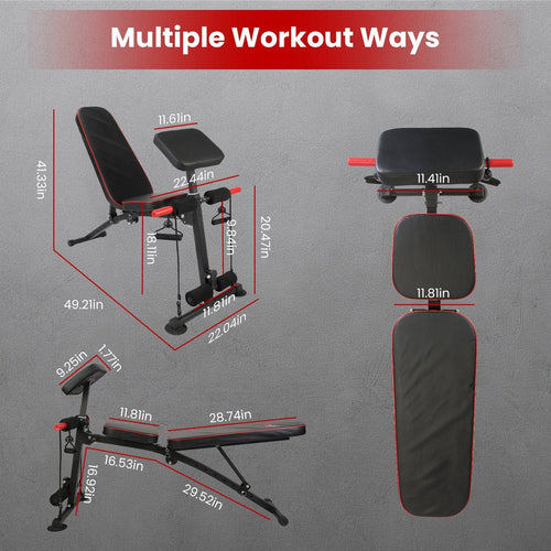 1Pc  Adjustable Weight Bench With Preacher Curl Pad Resistance Bands Leg Extension For Home Gym Full Body Exercise Fedex Shipping Bpower Fitness