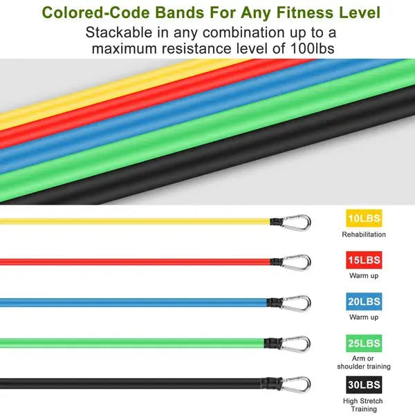 11Pcs Resistance Bands Set Fitness Workout Tubes Exercise Tube Bands Bpower Fitness