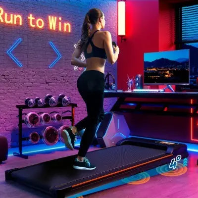Folding Under Desk Walking Pad Treadmill With Adjustable Incline, 1-6 Km H Low Noise For Home  Office, LED Display, Magnetic Remote Control, Transport Wheels  Plug, Black. Bpower Fitness