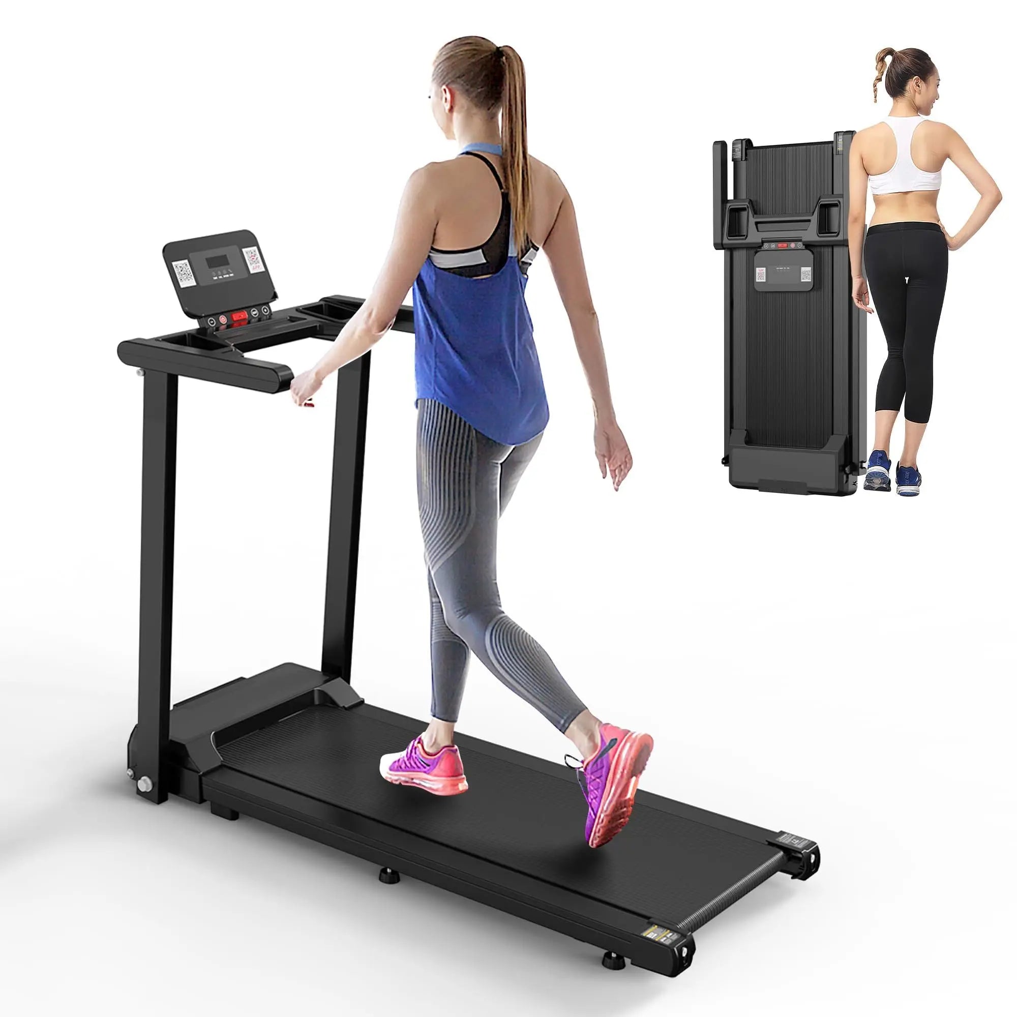 Quiet Folding 2.5 HP Treadmill With LED Display, Cup Holder And Safety Key Bpower Fitness