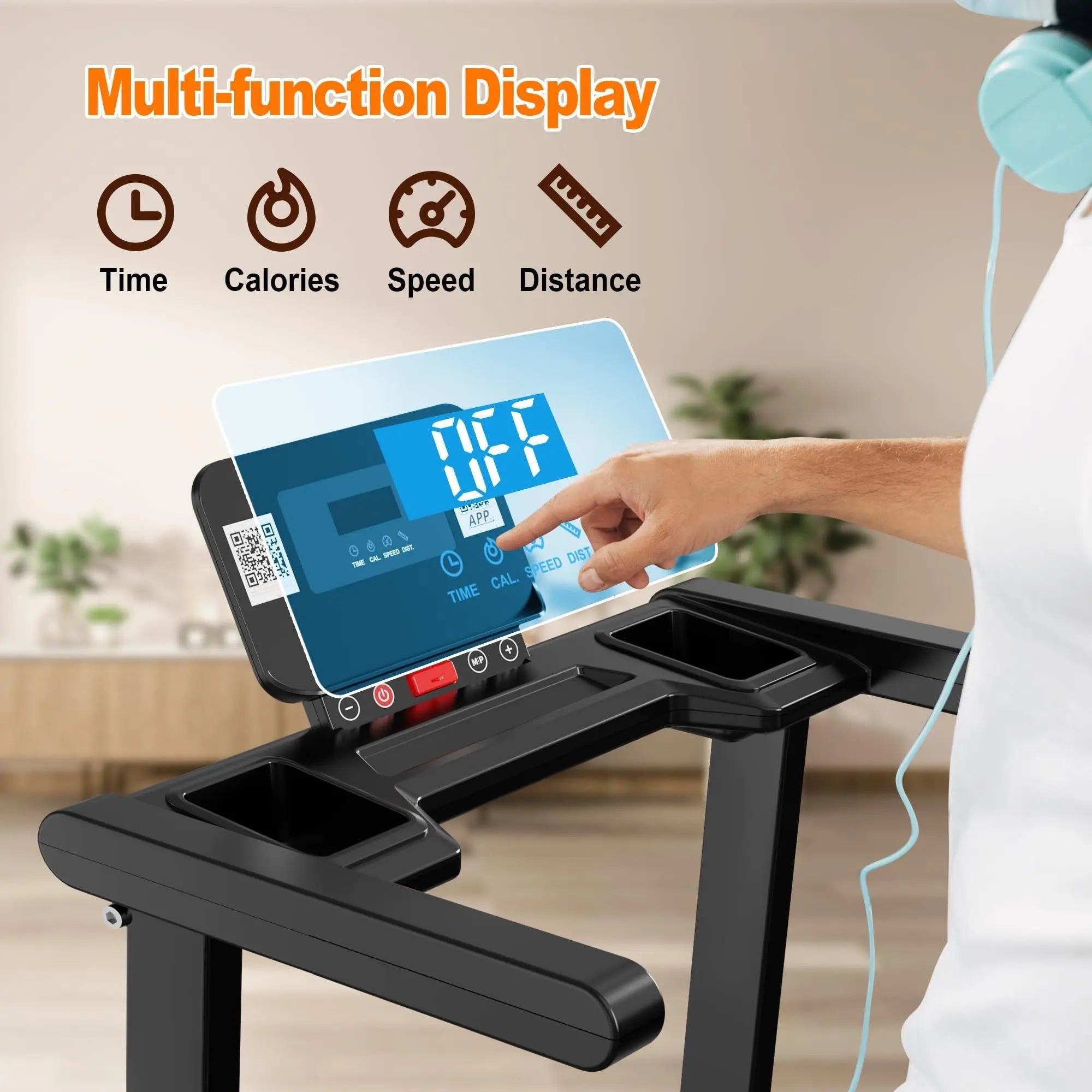 Quiet Folding 2.5 HP Treadmill With LED Display, Cup Holder And Safety Key Bpower Fitness