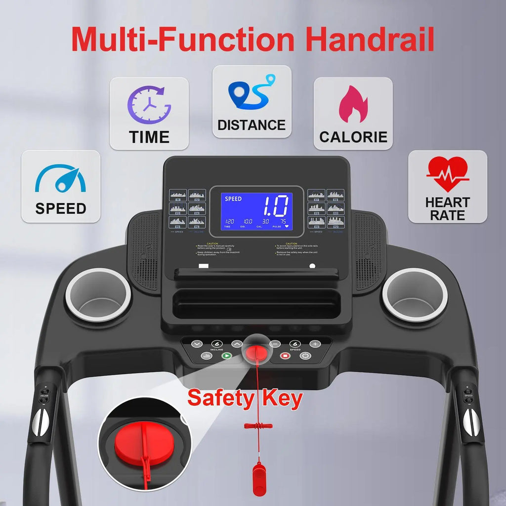 Easy-Move Wheel Treadmill With Cup Holder And Lift Motor Bpower Fitness