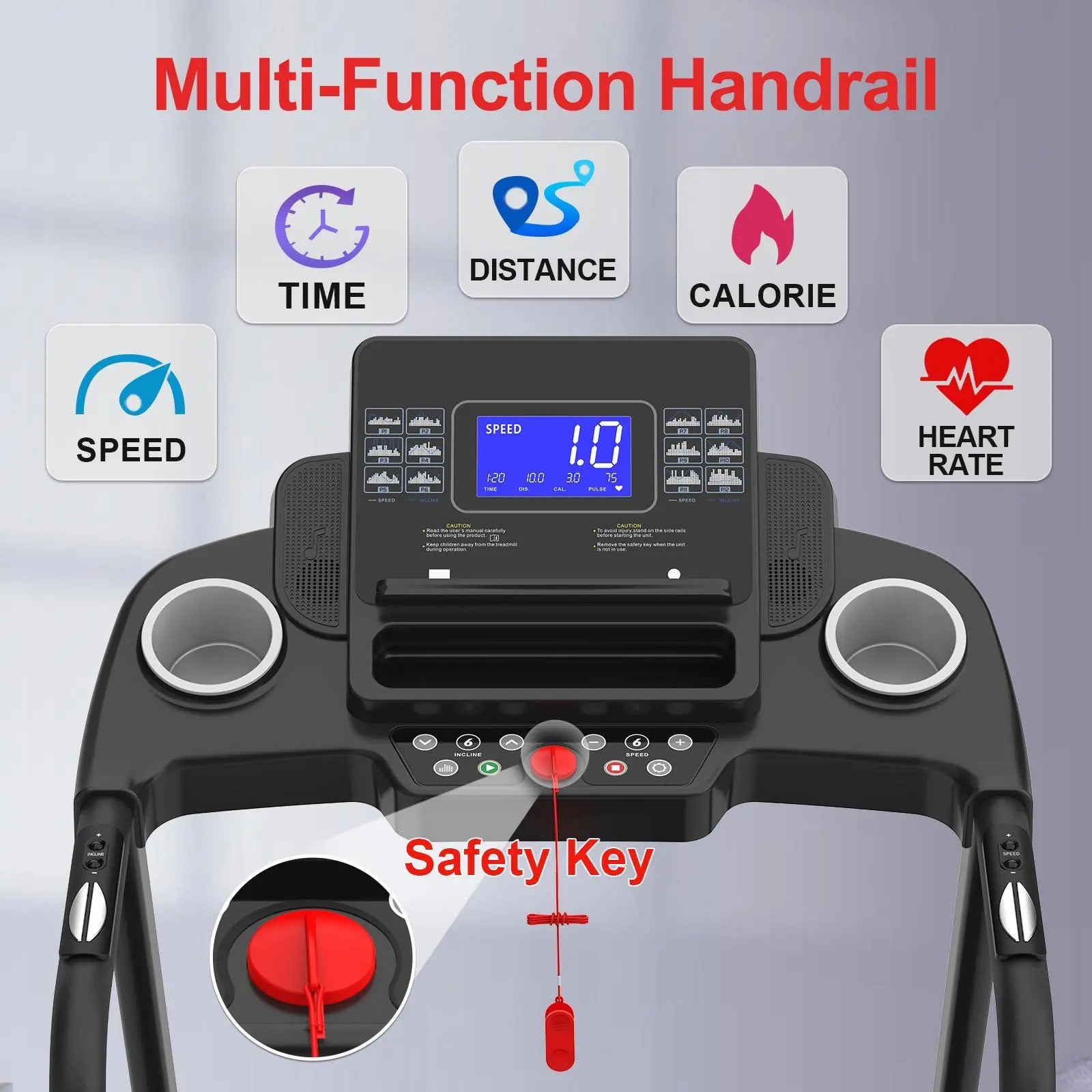 Easy-Move Wheel Treadmill With Cup Holder And Lift Motor Bpower Fitness