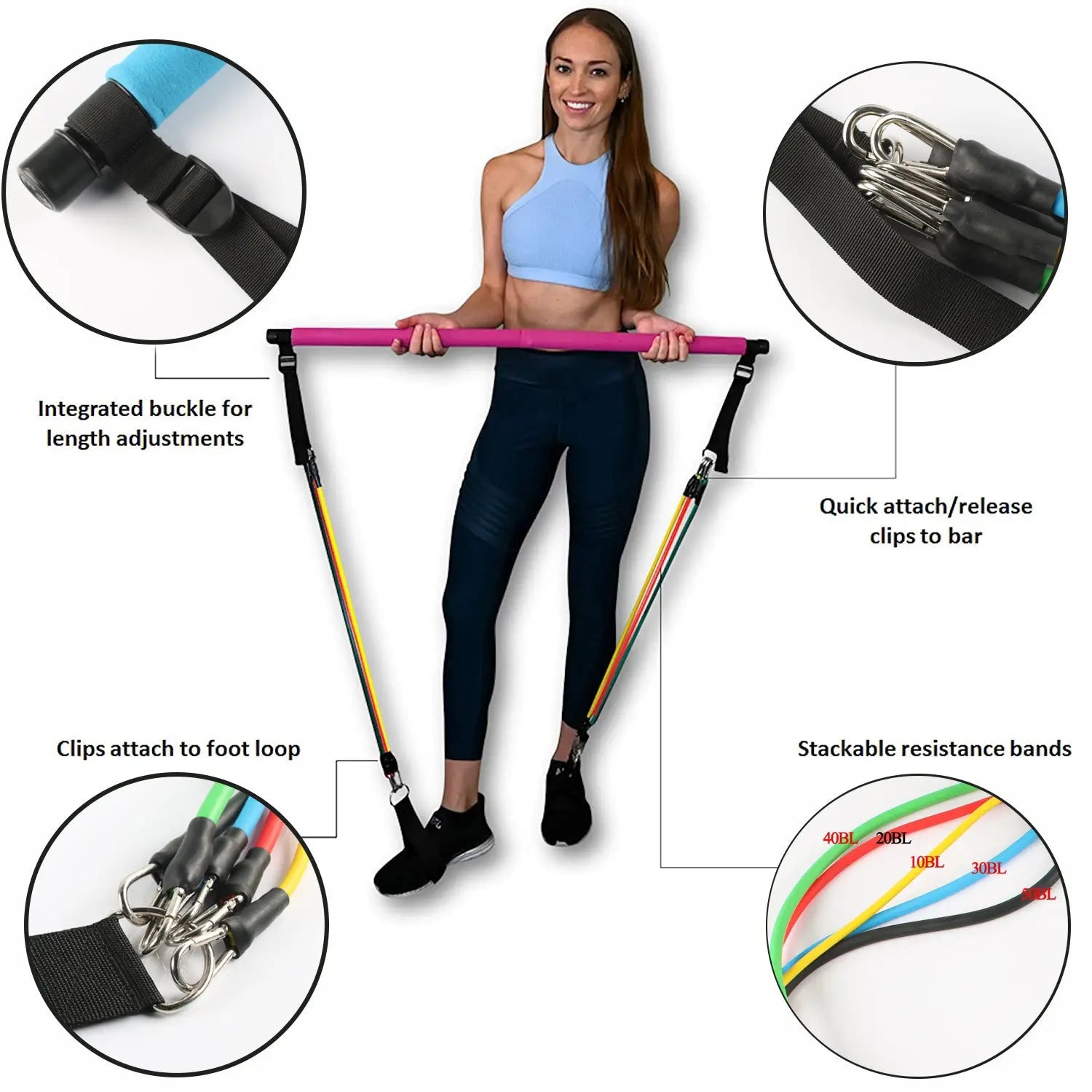 Fitness Yoga Pilates Bar Portable Gym Accessories Sport Elastic Bodybuilding Resistance Bands For Home Trainer Workout Equipment Bpower Fitness