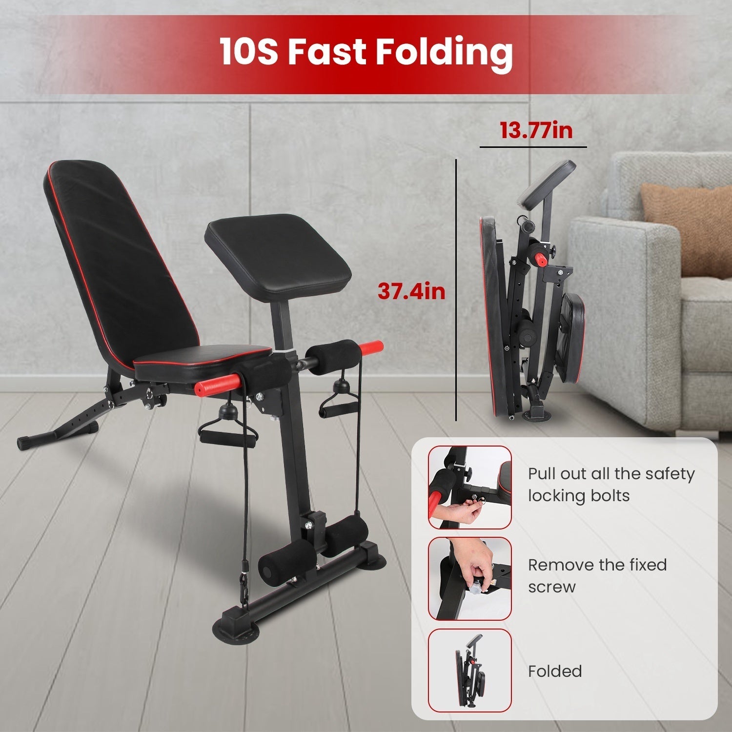 1Pc  Adjustable Weight Bench With Preacher Curl Pad Resistance Bands Leg Extension For Home Gym Full Body Exercise Fedex Shipping Bpower Fitness