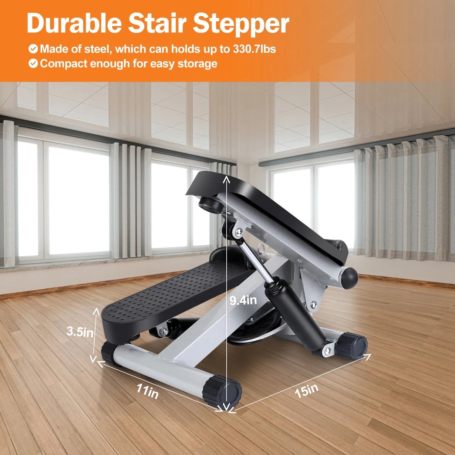 Exercise Stepper For Women Mini Fitness Stepper With 2 Resistance Bands LCD Monitor Max 330.7LBS Load Stair Stepper Quiet Stepper Bpower Fitness