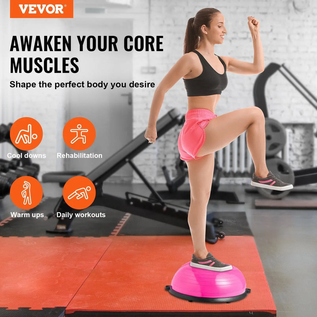 VEVOR Half Exercise Ball Trainer, 23 Inch Balance Ball Trainer, 660lbs Capacity Stability Ball, Yoga Ball With Resistance Bands & Foot Pump, Strength Fitness Ball For Home Gym, Full Body Workout, Bpower Fitness