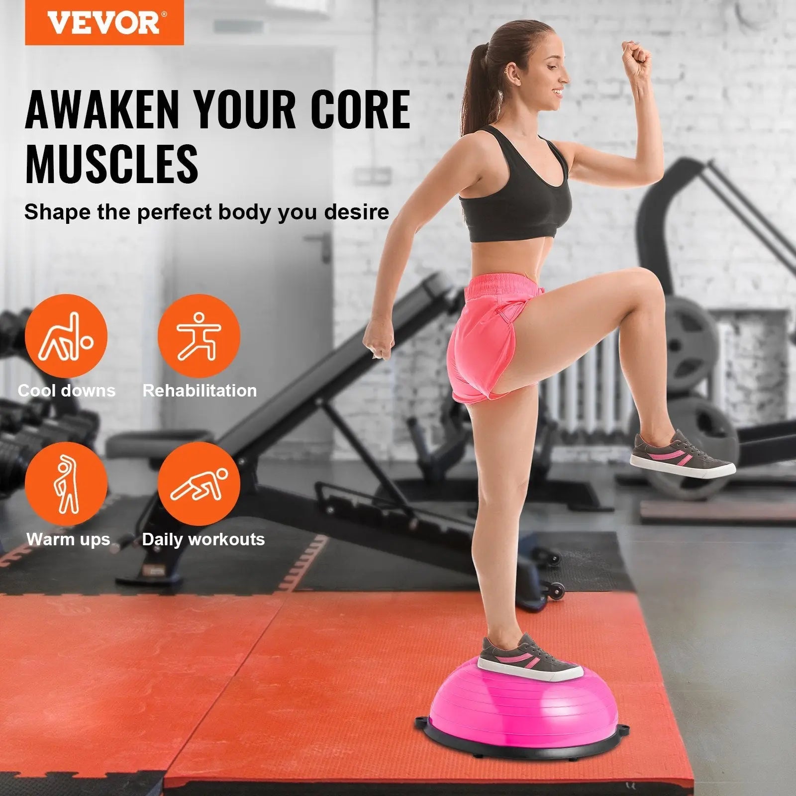 VEVOR Half Exercise Ball Trainer, 23 Inch Balance Ball Trainer, 660lbs Capacity Stability Ball, Yoga Ball With Resistance Bands & Foot Pump, Strength Fitness Ball For Home Gym, Full Body Workout, Bpower Fitness