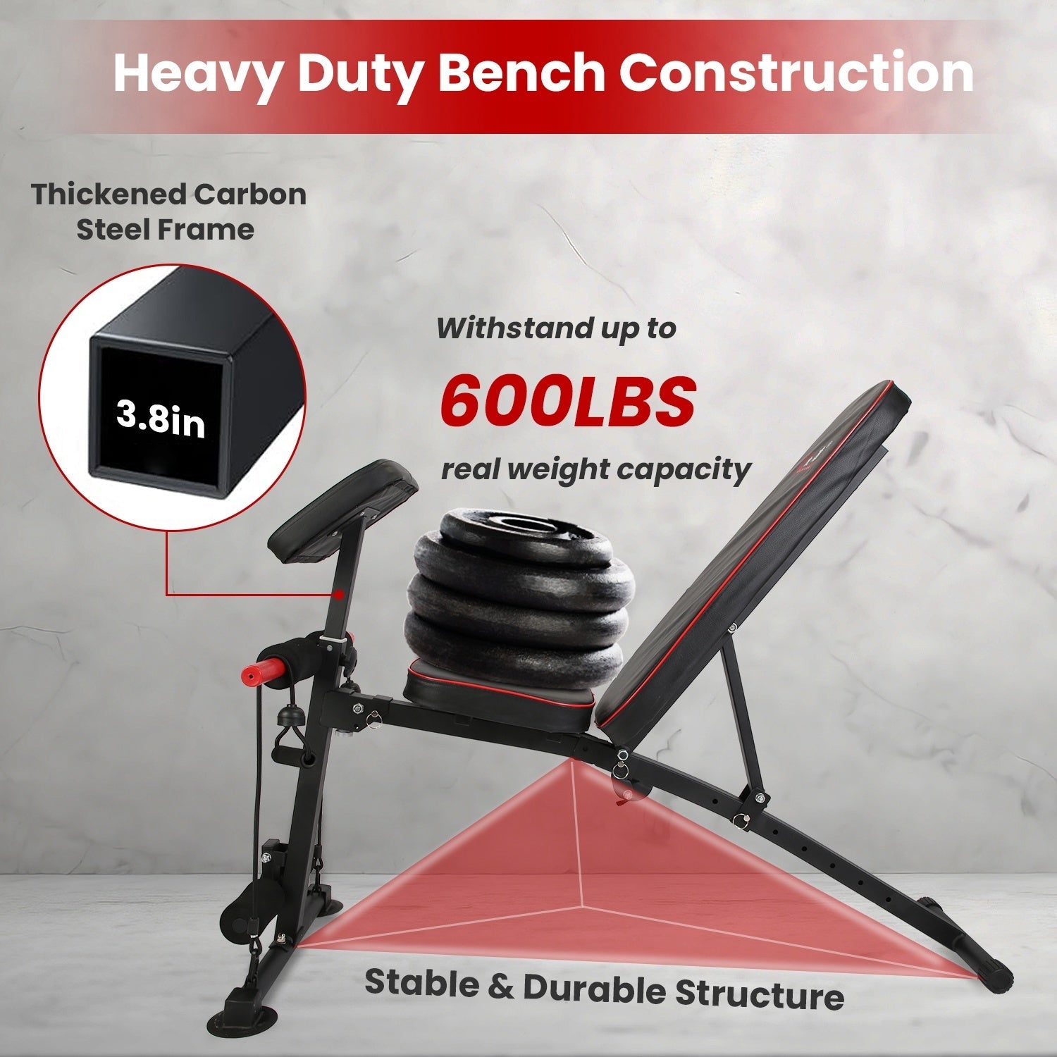 1Pc  Adjustable Weight Bench With Preacher Curl Pad Resistance Bands Leg Extension For Home Gym Full Body Exercise Fedex Shipping Bpower Fitness