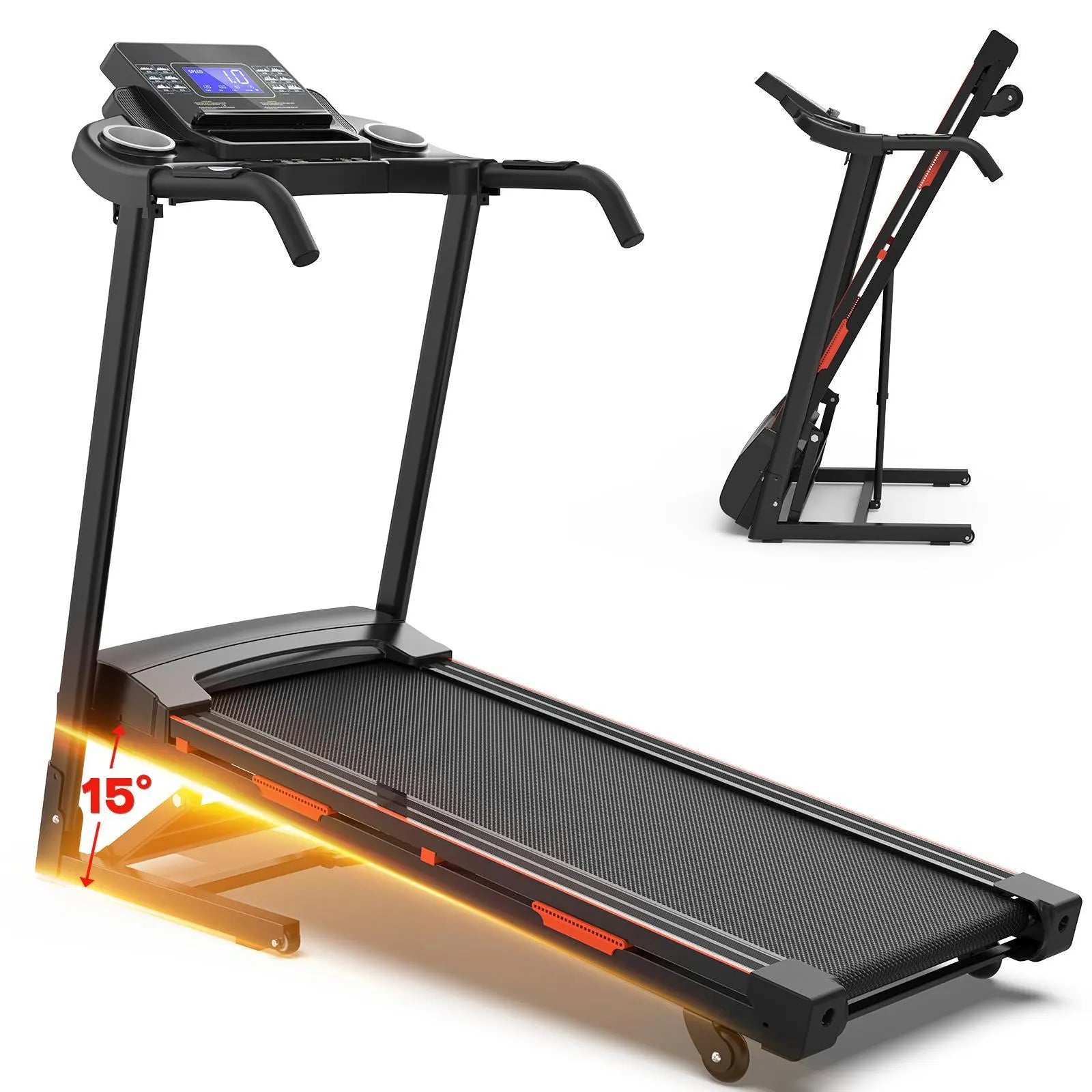 Easy-Move Wheel Treadmill With Cup Holder And Lift Motor Bpower Fitness