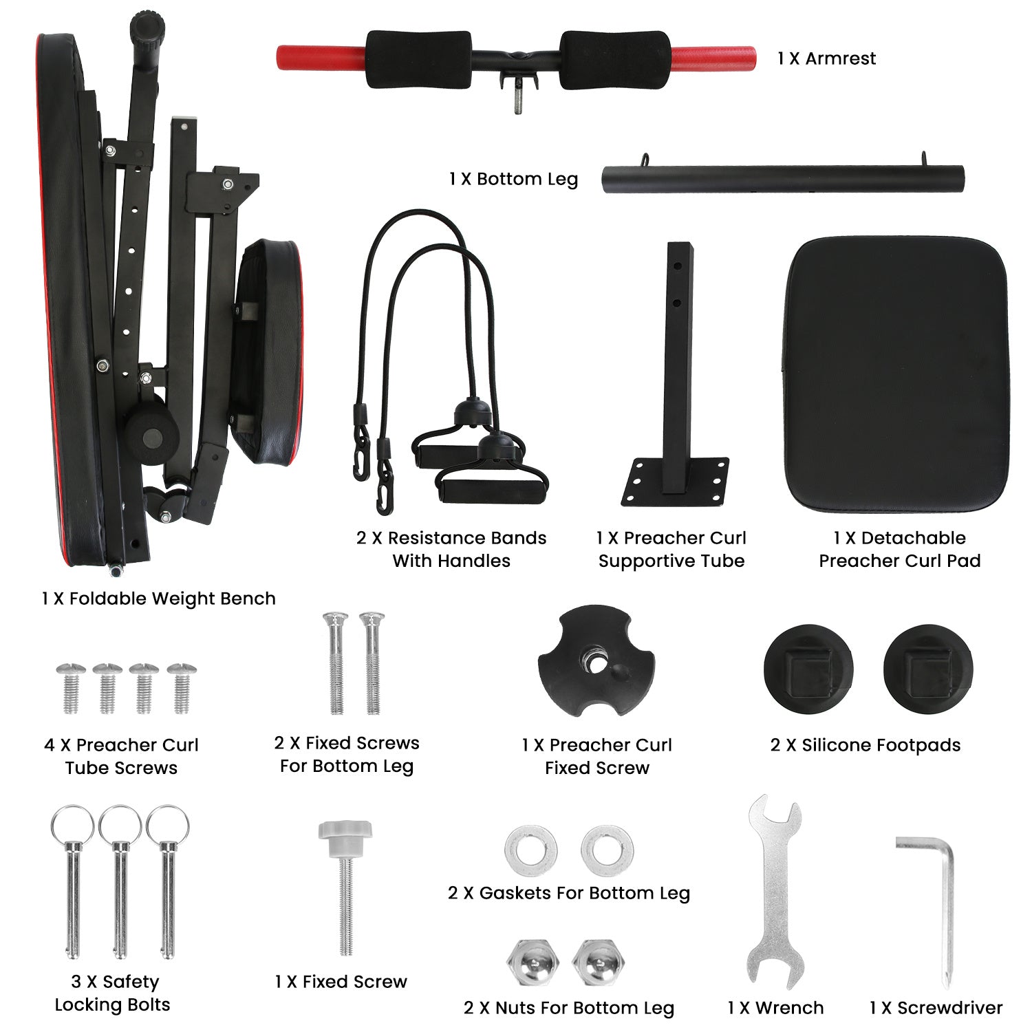 1Pc  Adjustable Weight Bench With Preacher Curl Pad Resistance Bands Leg Extension For Home Gym Full Body Exercise Fedex Shipping Bpower Fitness