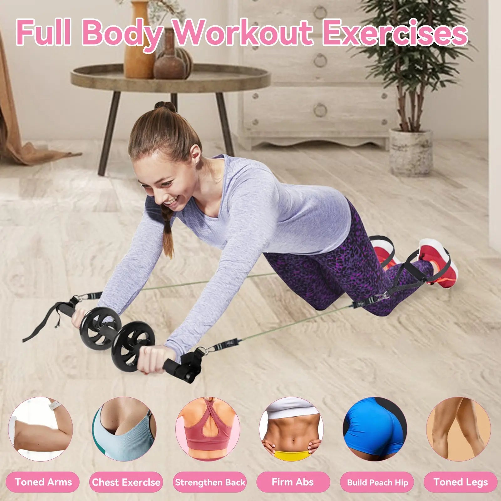Professional Yoga & Pilates Bar Kit - 18-Piece Full-Body Workout Set With Adjustable 3-Section Bar, Ab Roller, 6 Resistance Bands, Ankle Straps & Door Anchor Bpower Fitness