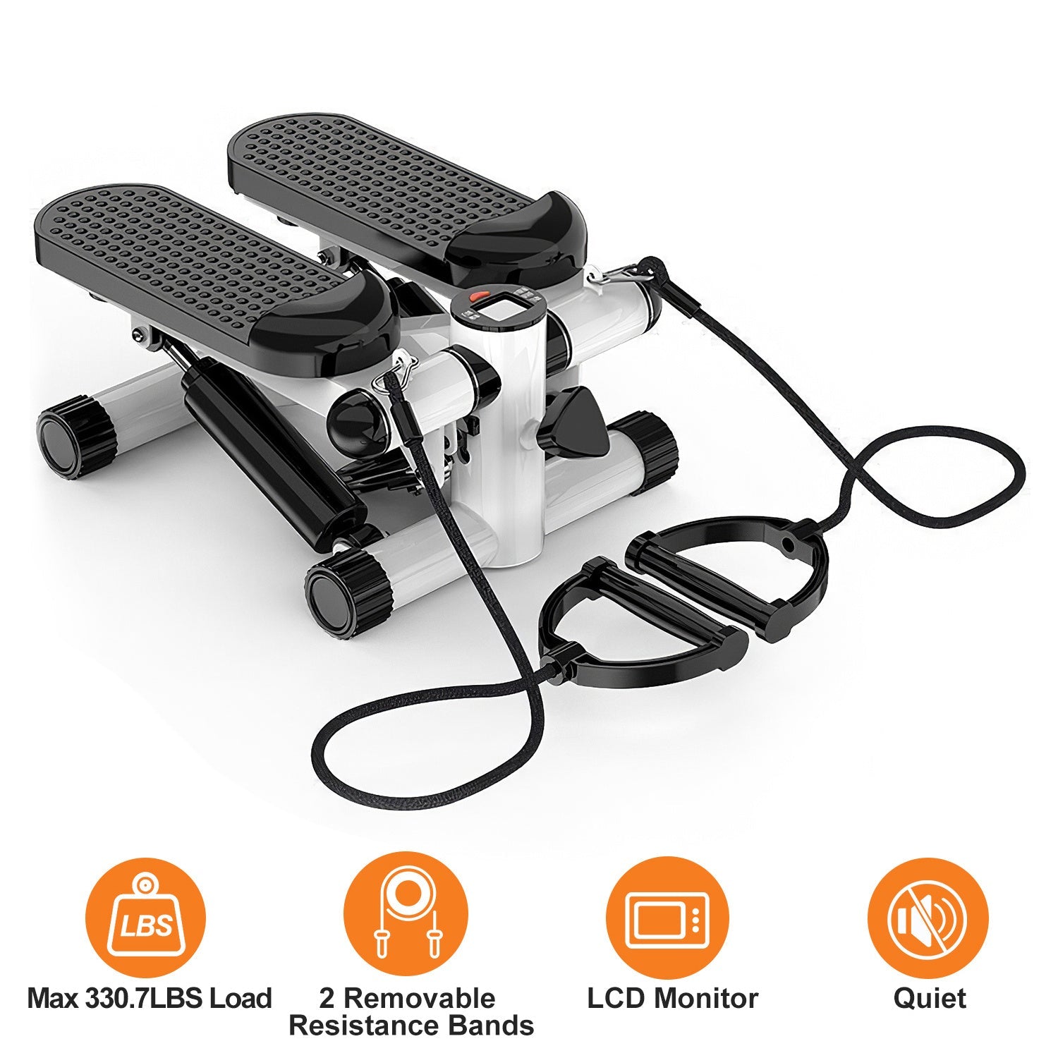 Stepper For Exercise Mini Fitness Stepper With 2 Resistance Bands LCD Monitor Max 330.7LBS Load Stair Stepper Quiet Stepper Bpower Fitness