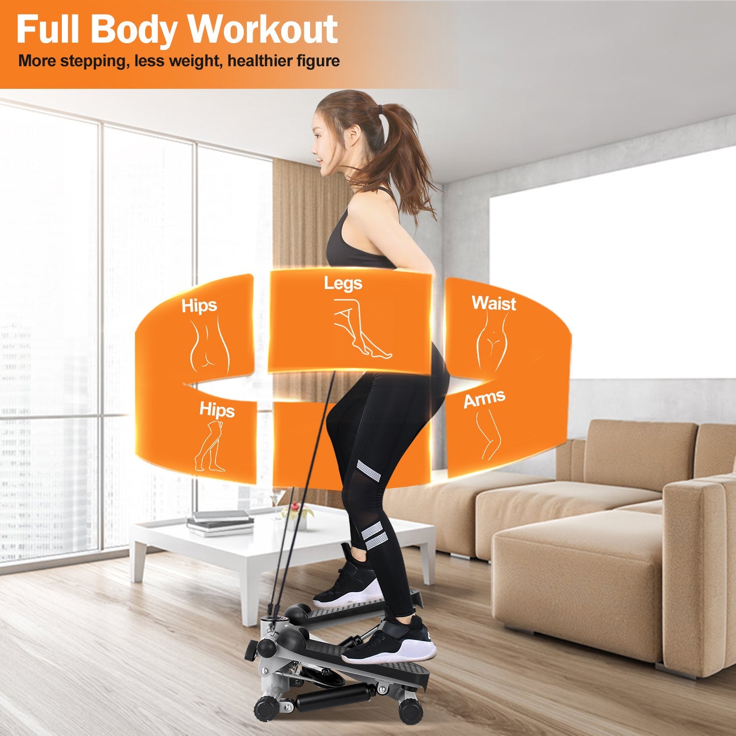 Stepper For Exercise Mini Fitness Stepper With 2 Resistance Bands LCD Monitor Max 330.7LBS Load Stair Stepper Quiet Stepper Bpower Fitness
