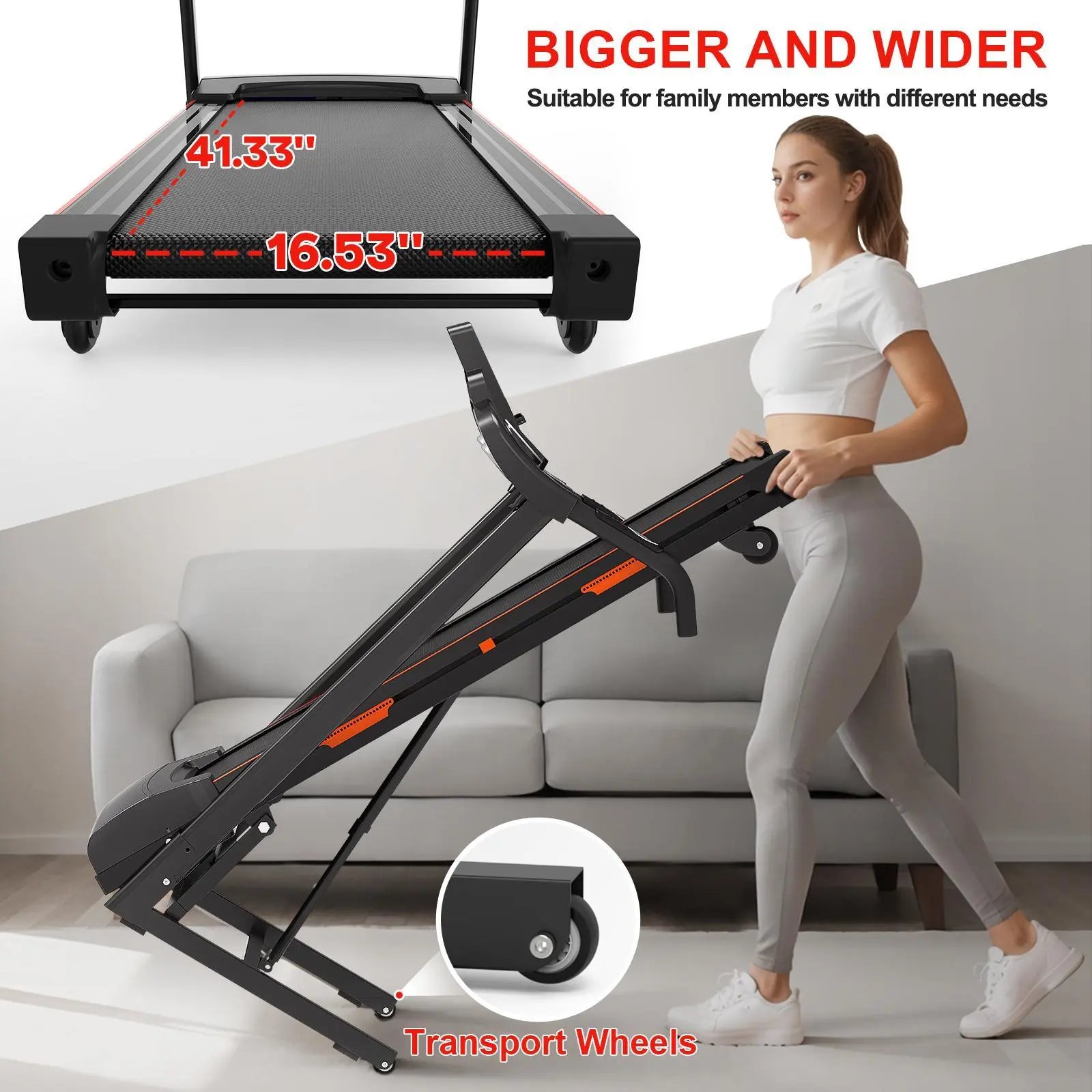Easy-Move Wheel Treadmill With Cup Holder And Lift Motor Bpower Fitness