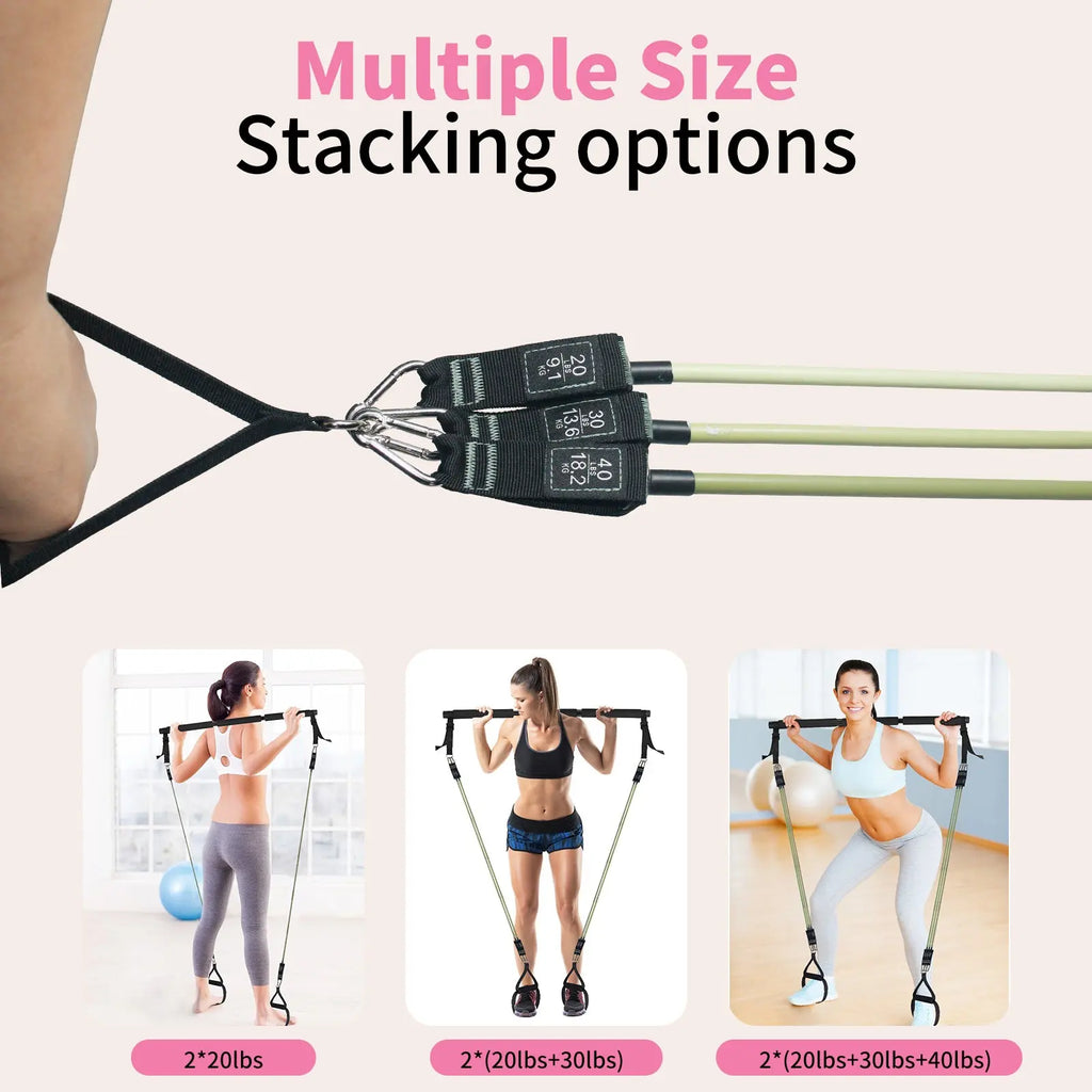 Professional Yoga & Pilates Bar Kit - 18-Piece Full-Body Workout Set With Adjustable 3-Section Bar, Ab Roller, 6 Resistance Bands, Ankle Straps & Door Anchor Bpower Fitness