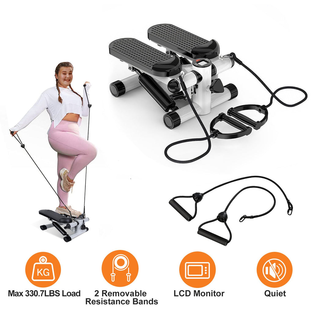 Stepper For Exercise Mini Fitness Stepper With 2 Resistance Bands LCD Monitor Max 330.7LBS Load Stair Stepper Quiet Stepper Bpower Fitness