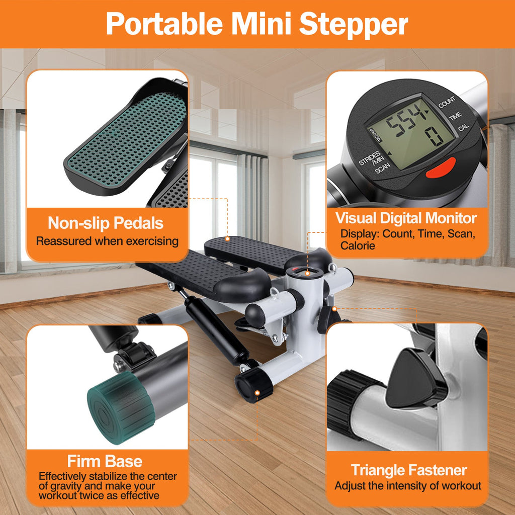 Stepper For Exercise Mini Fitness Stepper With 2 Resistance Bands LCD Monitor Max 330.7LBS Load Stair Stepper Quiet Stepper Bpower Fitness