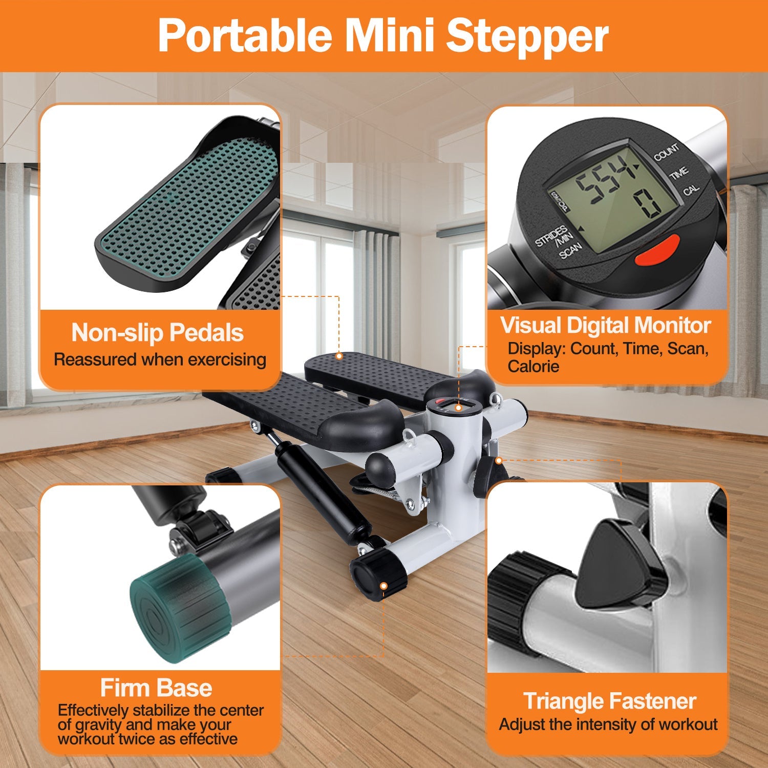 Stepper For Exercise Mini Fitness Stepper With 2 Resistance Bands LCD Monitor Max 330.7LBS Load Stair Stepper Quiet Stepper Bpower Fitness