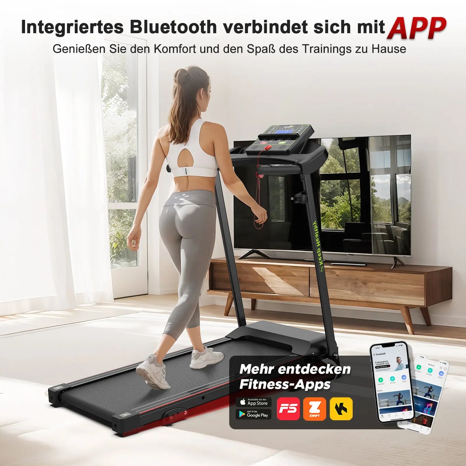 EU Electric Treadmill, Folding Treadmill For Home Up To 12 Kmh, With LED Display, App And Tablet Holder, Compact Treadmill For Home And Office Bpower Fitness