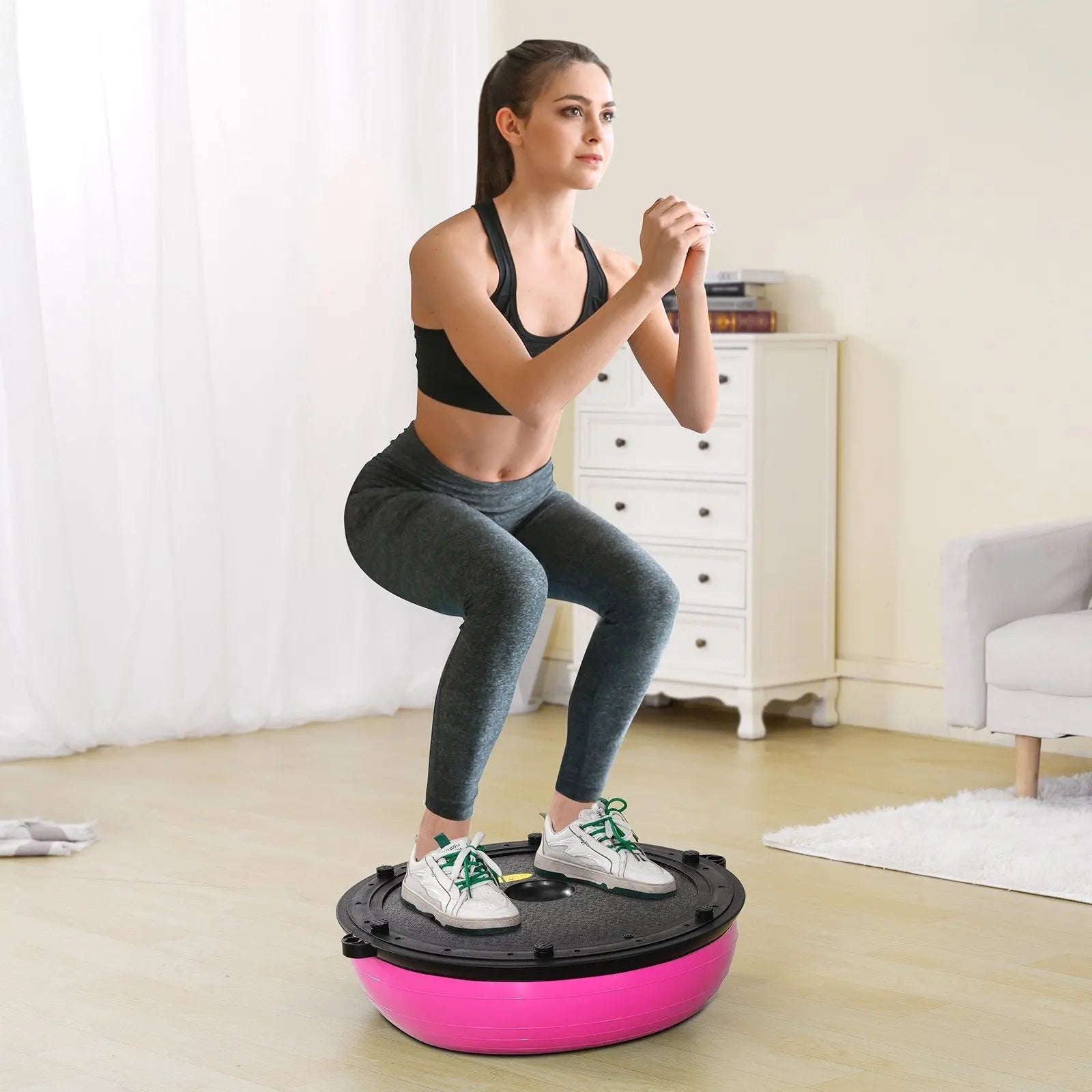 VEVOR Half Exercise Ball Trainer, 23 Inch Balance Ball Trainer, 660lbs Capacity Stability Ball, Yoga Ball With Resistance Bands & Foot Pump, Strength Fitness Ball For Home Gym, Full Body Workout, Bpower Fitness