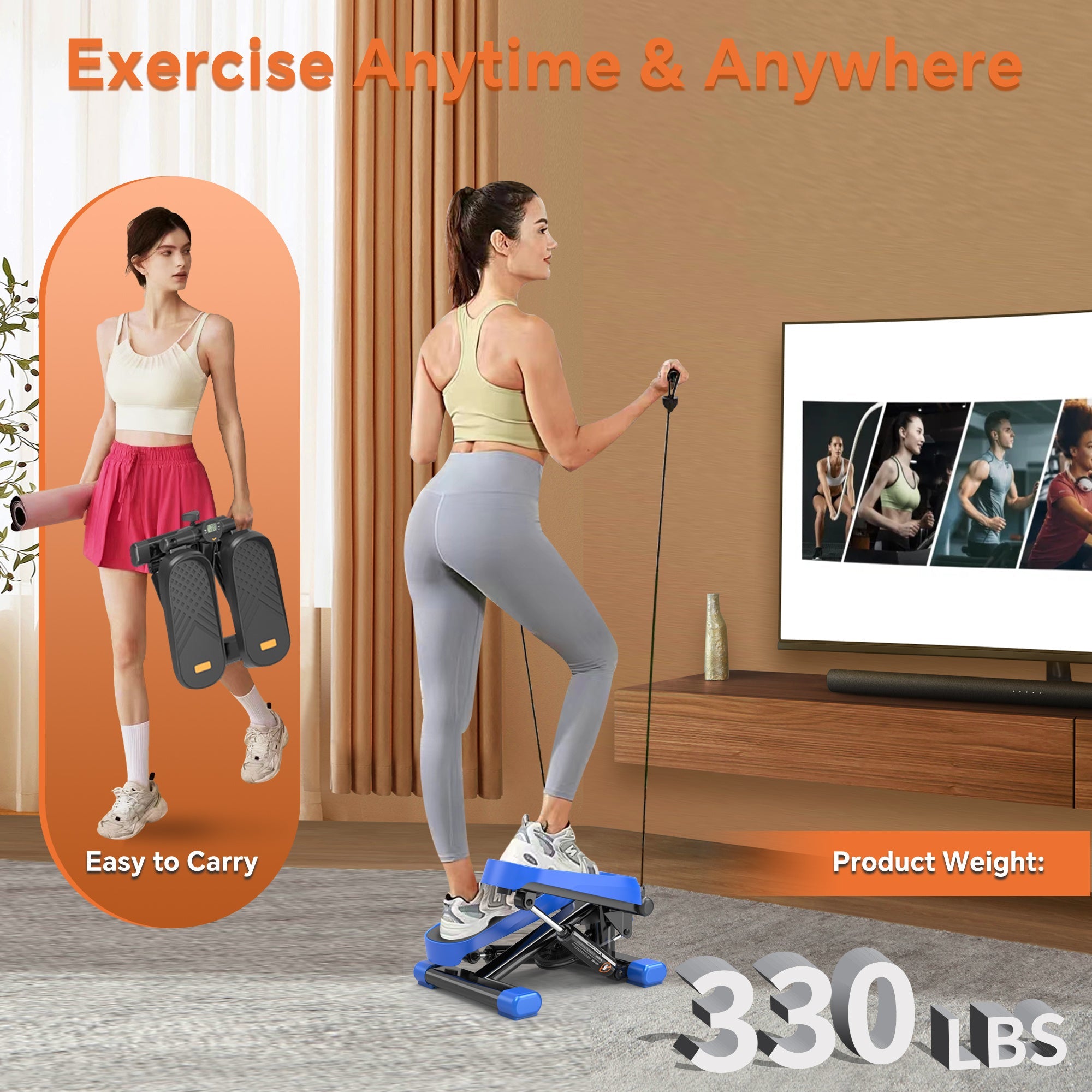 CD Monitor   Downloads Home Office Exercise 330LBS Capacity Mini Stepper With Resistance Bands And LCD Monitor Bpower Fitness