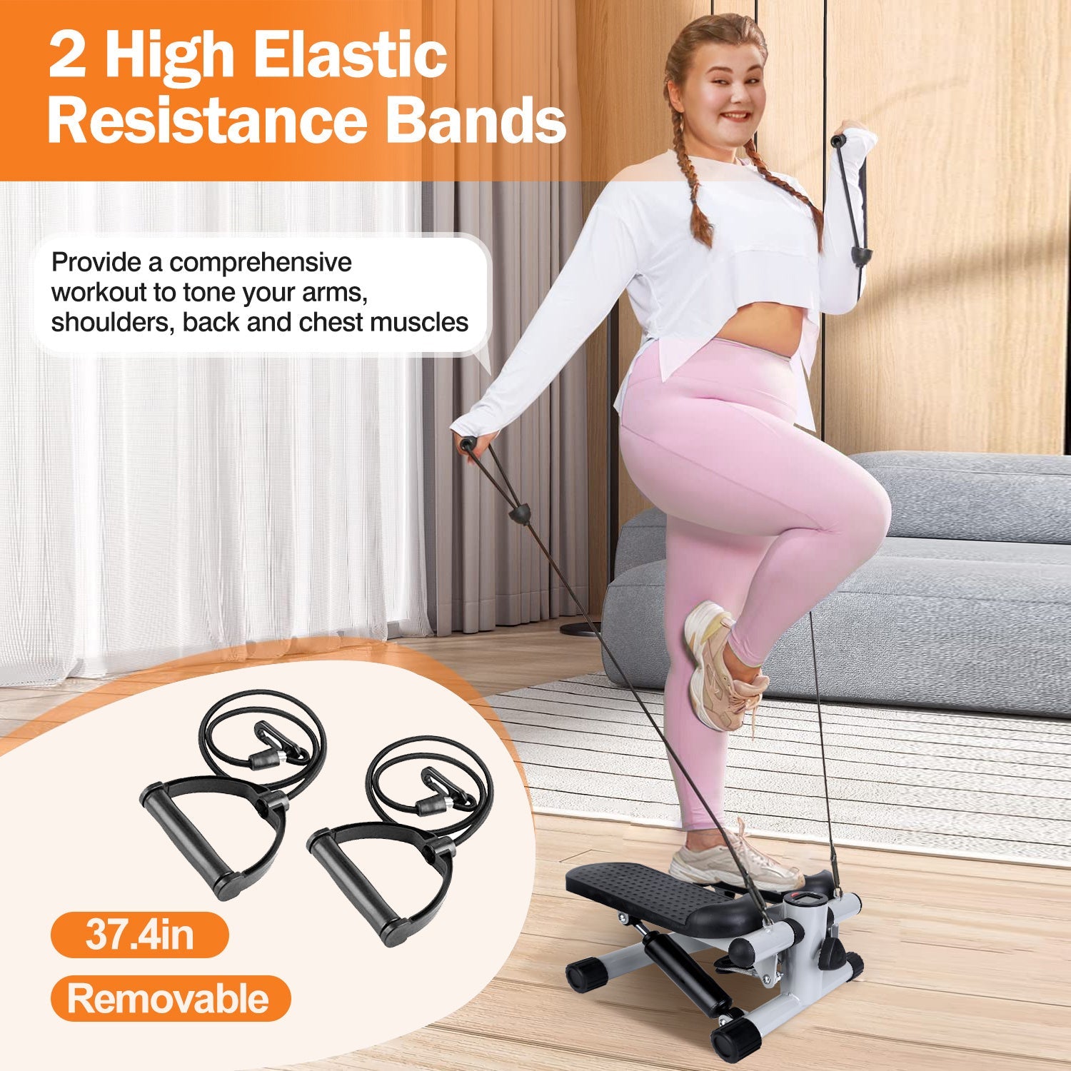 Stepper For Exercise Mini Fitness Stepper With 2 Resistance Bands LCD Monitor Max 330.7LBS Load Stair Stepper Quiet Stepper Bpower Fitness